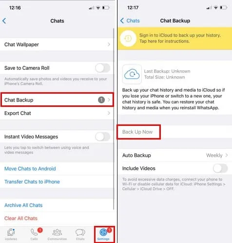 Резервное копирование чата WhatsApp на iPhone