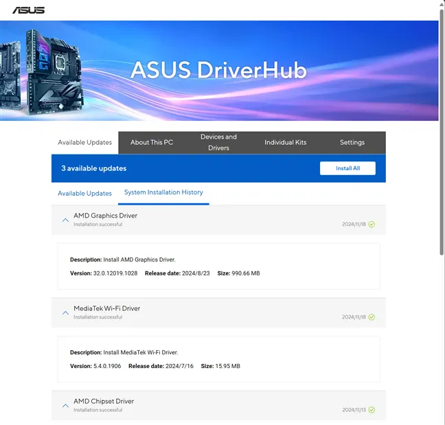 ASUS DriverHub поможет вам получить необходимые драйверы