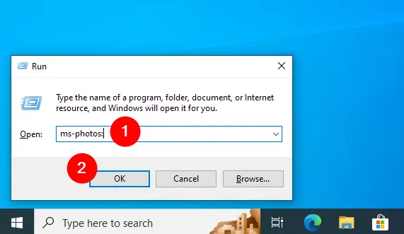 Как открыть «Фотографии» из окна «Выполнить» в Windows 10