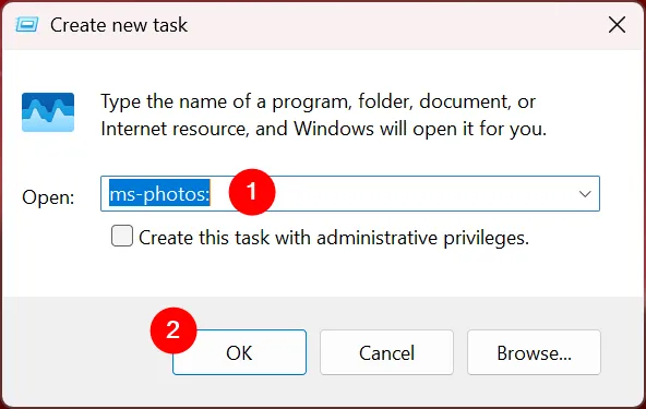 Откройте приложение «Фотографии» в Windows 11 из диспетчера задач.