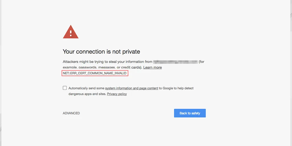 Ошибка NET::ERR_CERT_COMMON_NAME_INVALID в Google Chrome