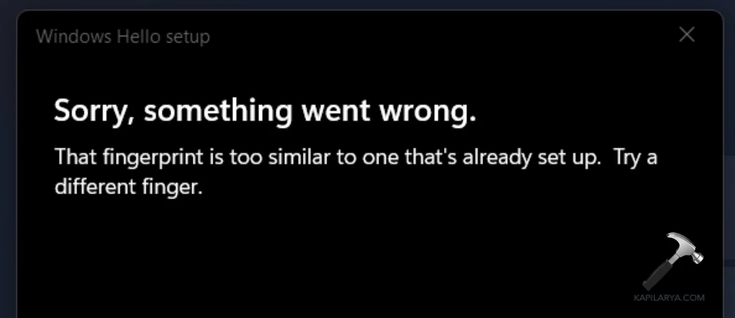 Ошибка "Слишком похожий отпечаток пальца" в Windows 11