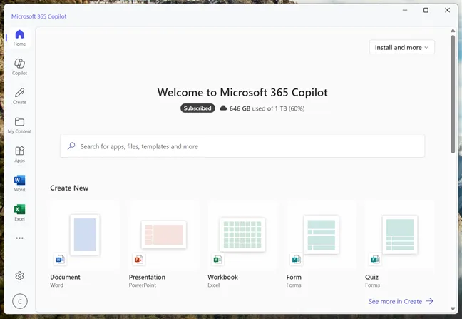 Приложение Microsoft 365 Copilot немного похоже на старое приложение Microsoft 365 (Office)