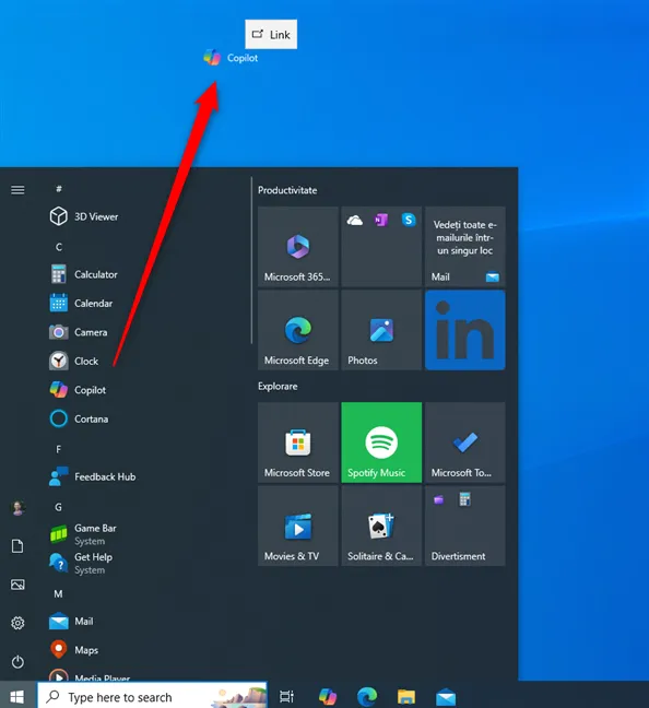 Перетащите Copilot на рабочий стол в Windows 10