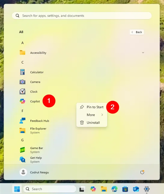 Как закрепить Copilot в меню "Пуск" в Windows 11