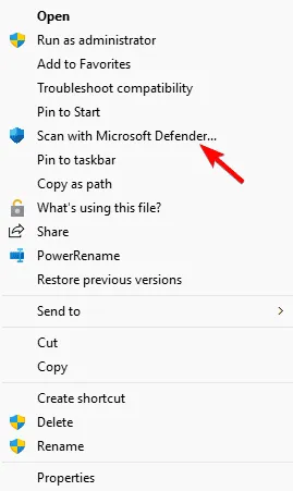 сканирование с помощью контекстного меню Microsoft Defender