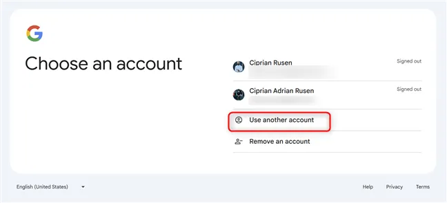 Выберите Использовать другую учетную запись. 