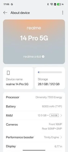 Подробности об аппаратной начинке Realme 14 Pro