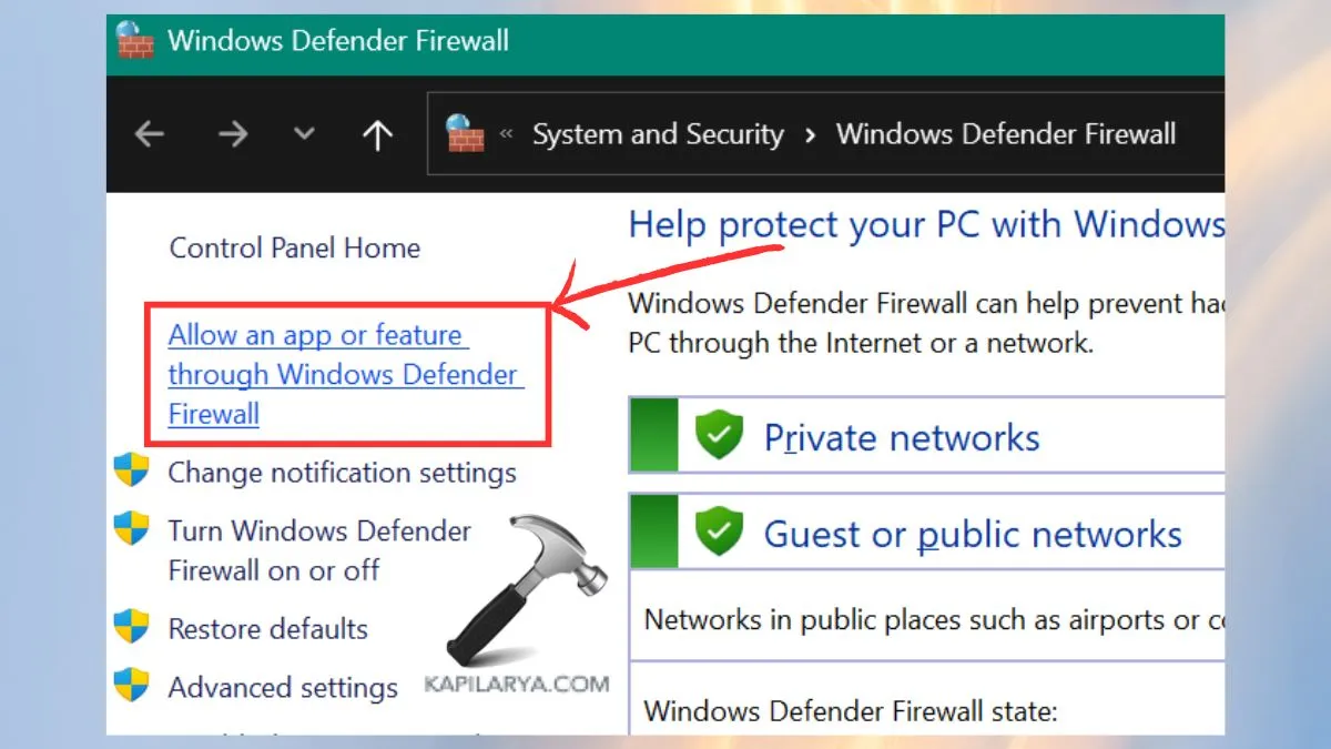 разрешить приложение или функцию брандмауэра защитника windows