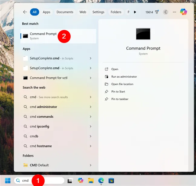 Поиск CMD и запуск командной строки в Windows 11