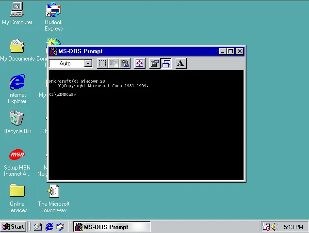 Запрос MS-DOS в Windows 98 SE