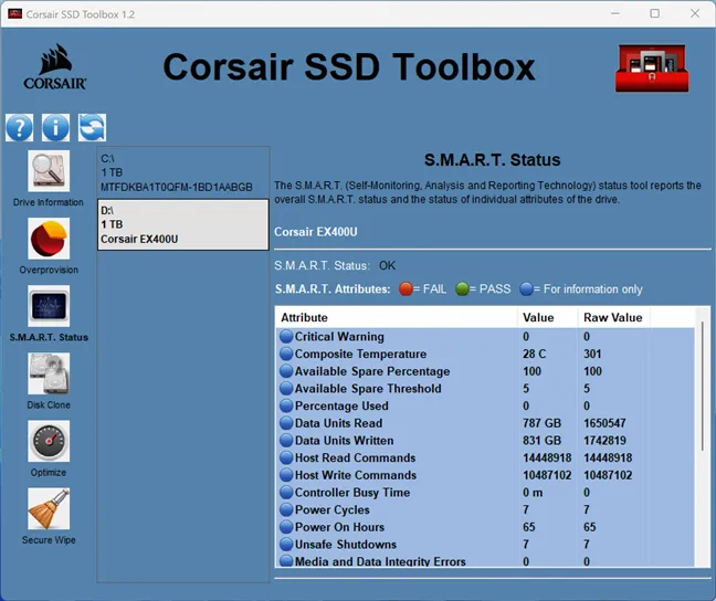 Corsair EX400U работает с Corsair SSD Toolbox