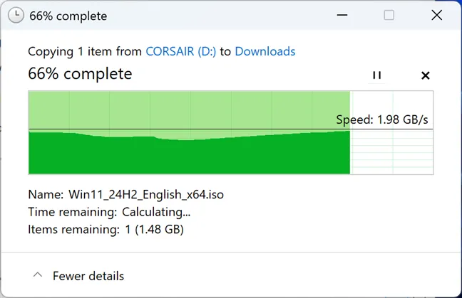 Копирование данных с Corsair EX400U происходит невероятно быстро