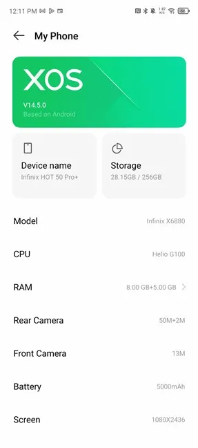 Некоторые характеристики Infinix HOT 50 Pro+