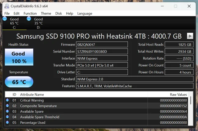 Технические характеристики Samsung 9100 PRO