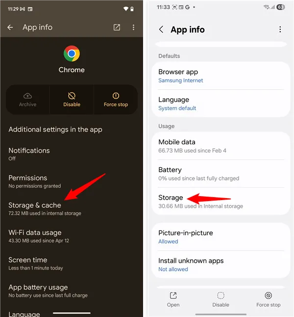 Откройте страницу «Хранилище» Chrome.