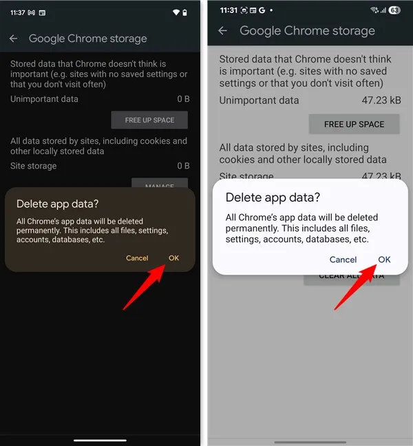 Подтвердите процесс сброса настроек Chrome