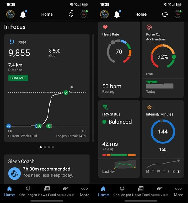 Garmin Connect делится большим количеством данных