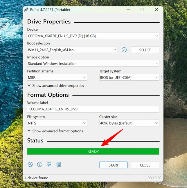 Руфус закончил создание USB-накопителя Windows 11