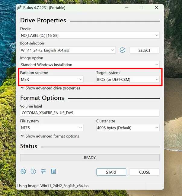 Набор Rufus для установки Windows на ПК с BIOS и MBR