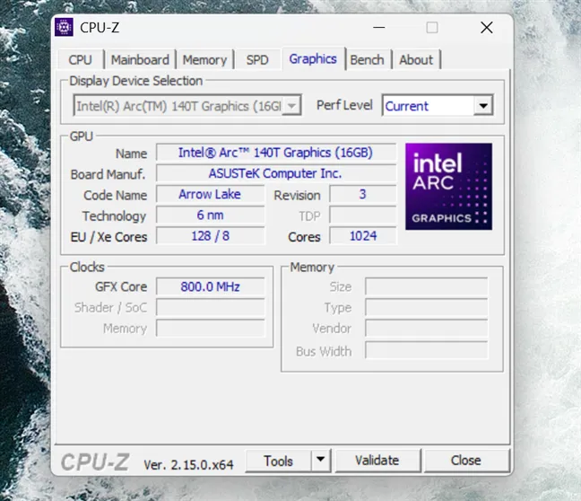 Процессор включает в себя графику Intel Arc 140T