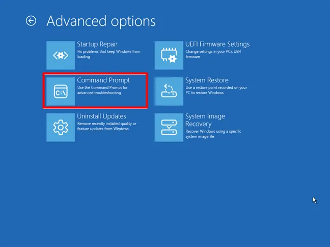 Откройте командную строку перед загрузкой Windows