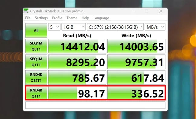 Случайное чтение/запись (одна очередь, один поток) для современного SSD