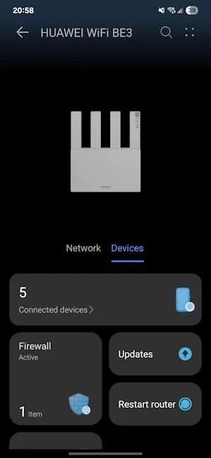 Перезагрузить HUAWEI WiFi BE3 можно только из мобильного приложения.