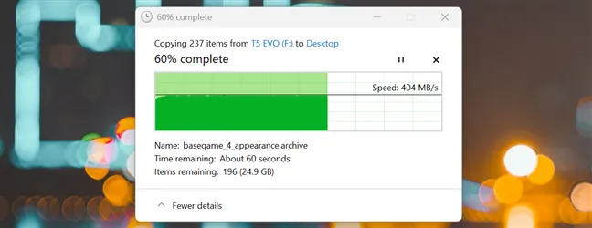 Копирование большой папки с игрой с Samsung T5 Evo