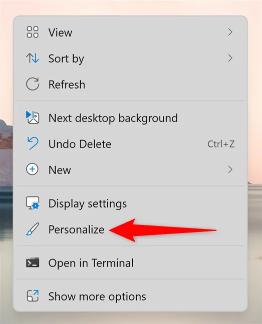 Доступ к персонализации в Windows 11