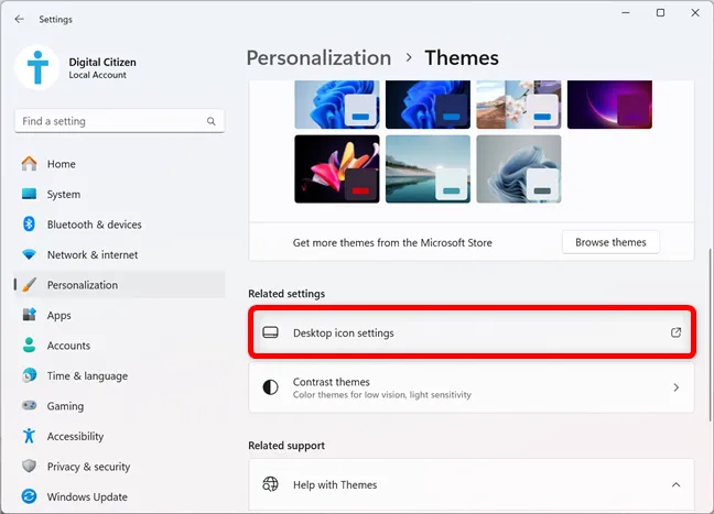 Доступ к настройкам значков на рабочем столе в Windows 11