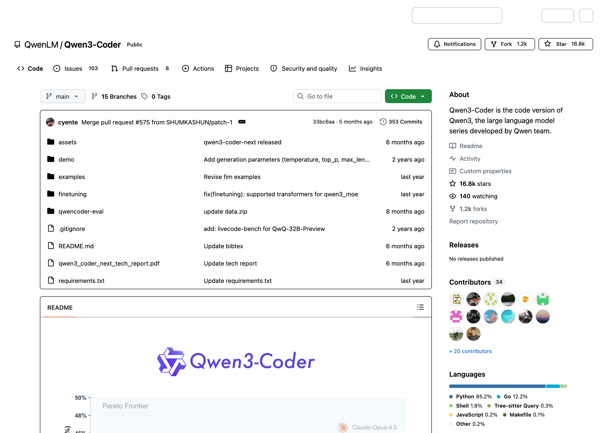 Репозиторий QwenLM/Qwen3-Coder на GitHub