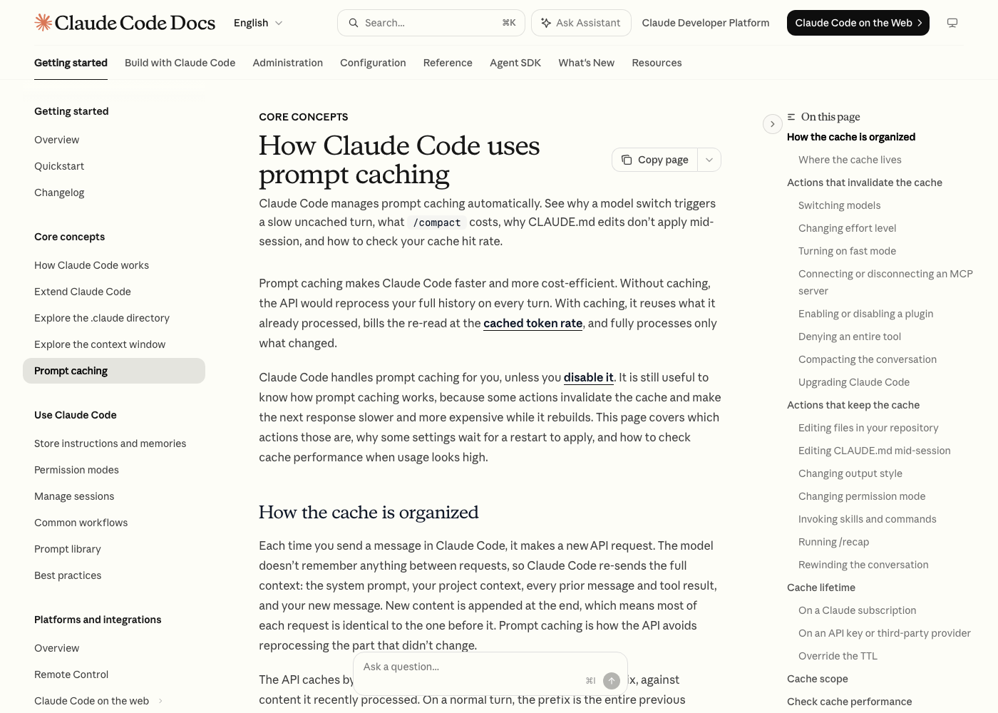 Как Claude Code раскладывает контекст по слоям для кеширования