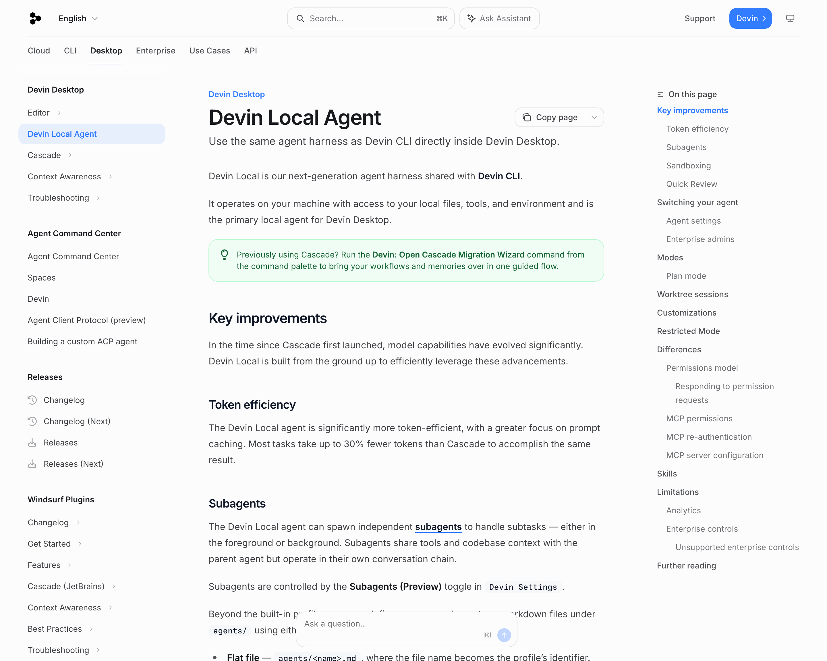 Официальная документация Devin Local: ключевые улучшения, экономия токенов, субагенты, права доступа