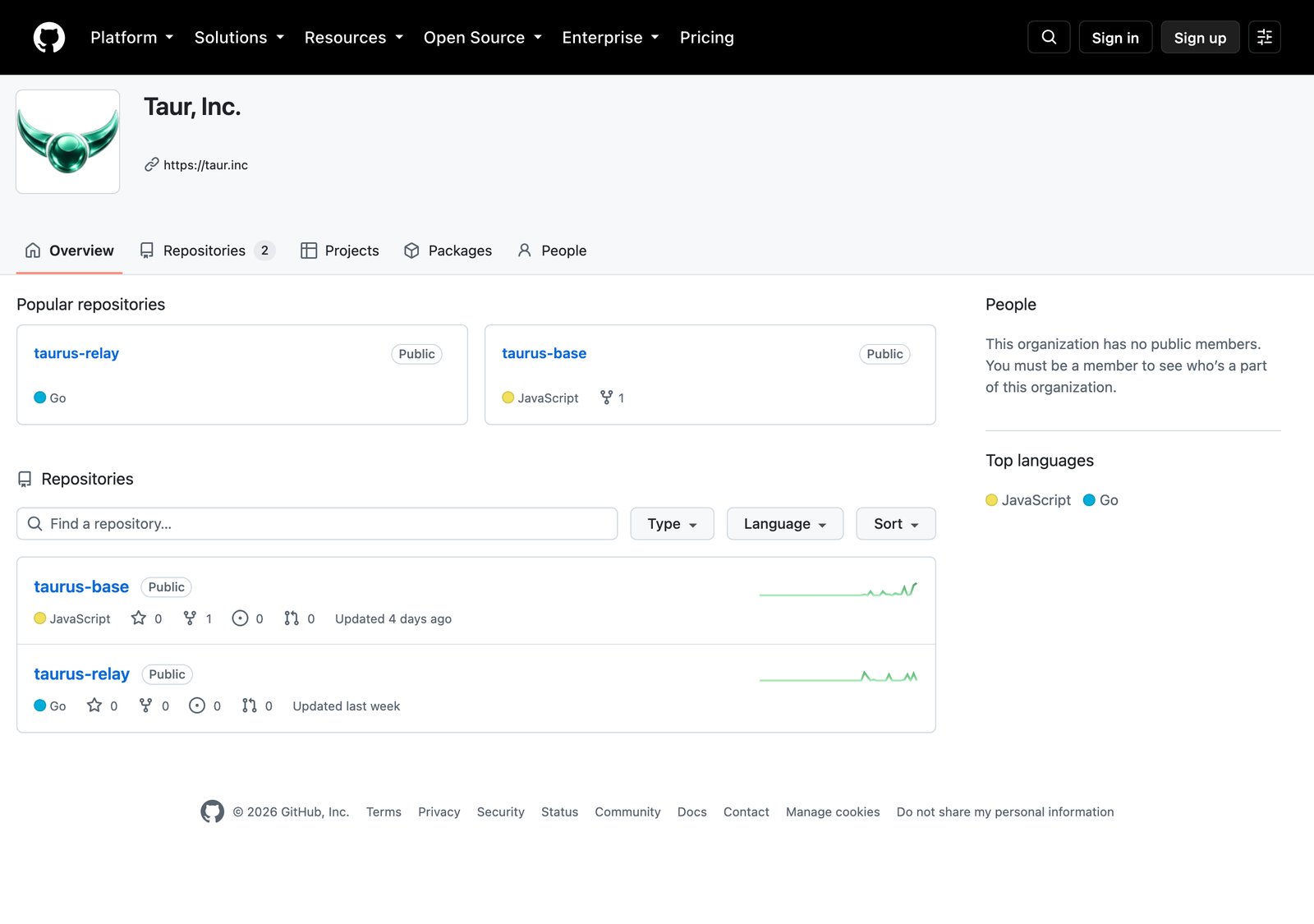 Скриншот организации taurusagents на GitHub