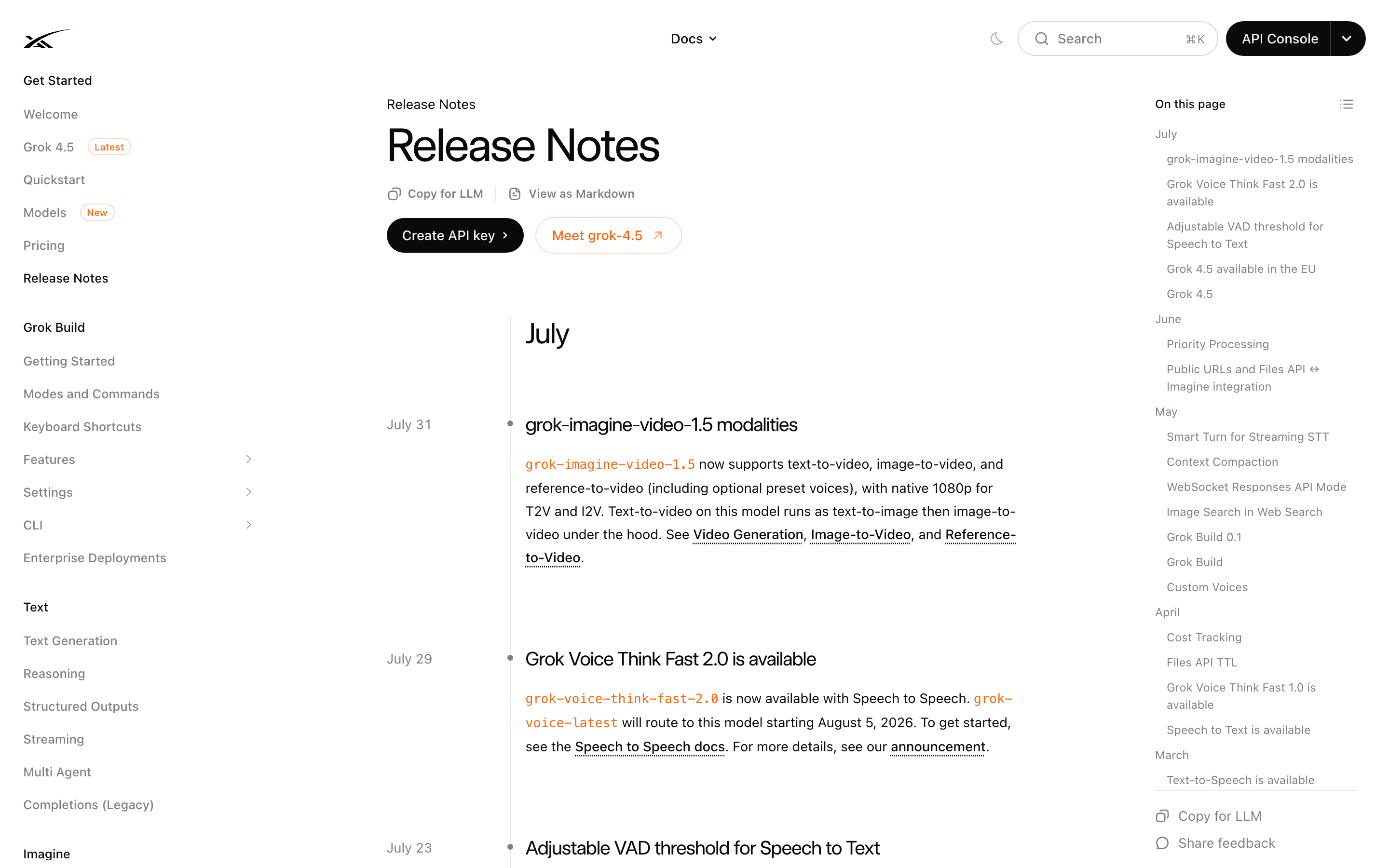 Официальные release notes Grok Build: запись о релизе 1.0.0 от 7 августа 2026