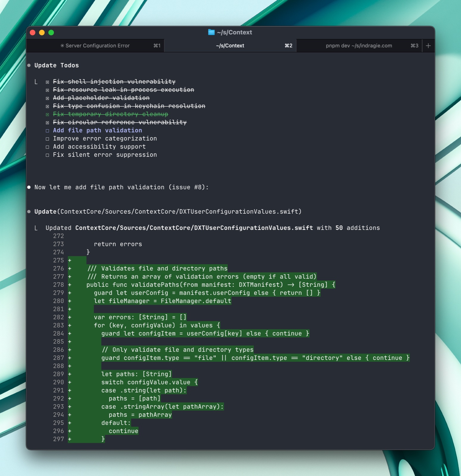 Claude Code вносит изменения в проект