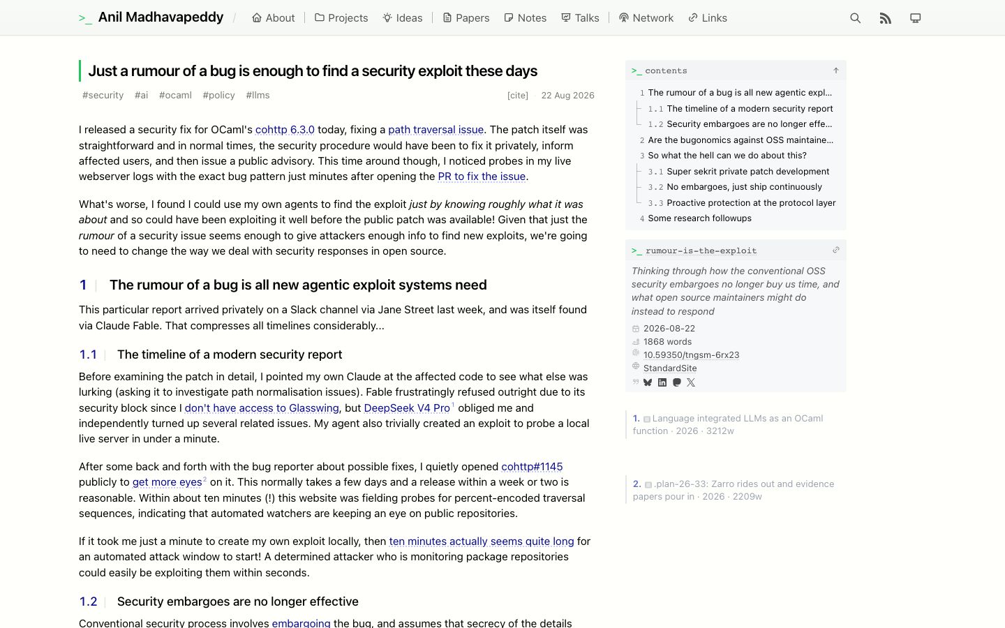 Пост Anil Madhavapeddy «Just a rumour of a bug is enough to find a security exploit these days»
