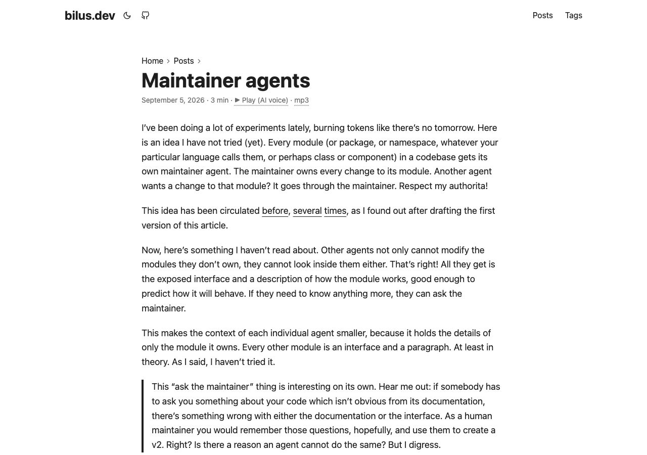 Пост bilus.dev «Maintainer agents»