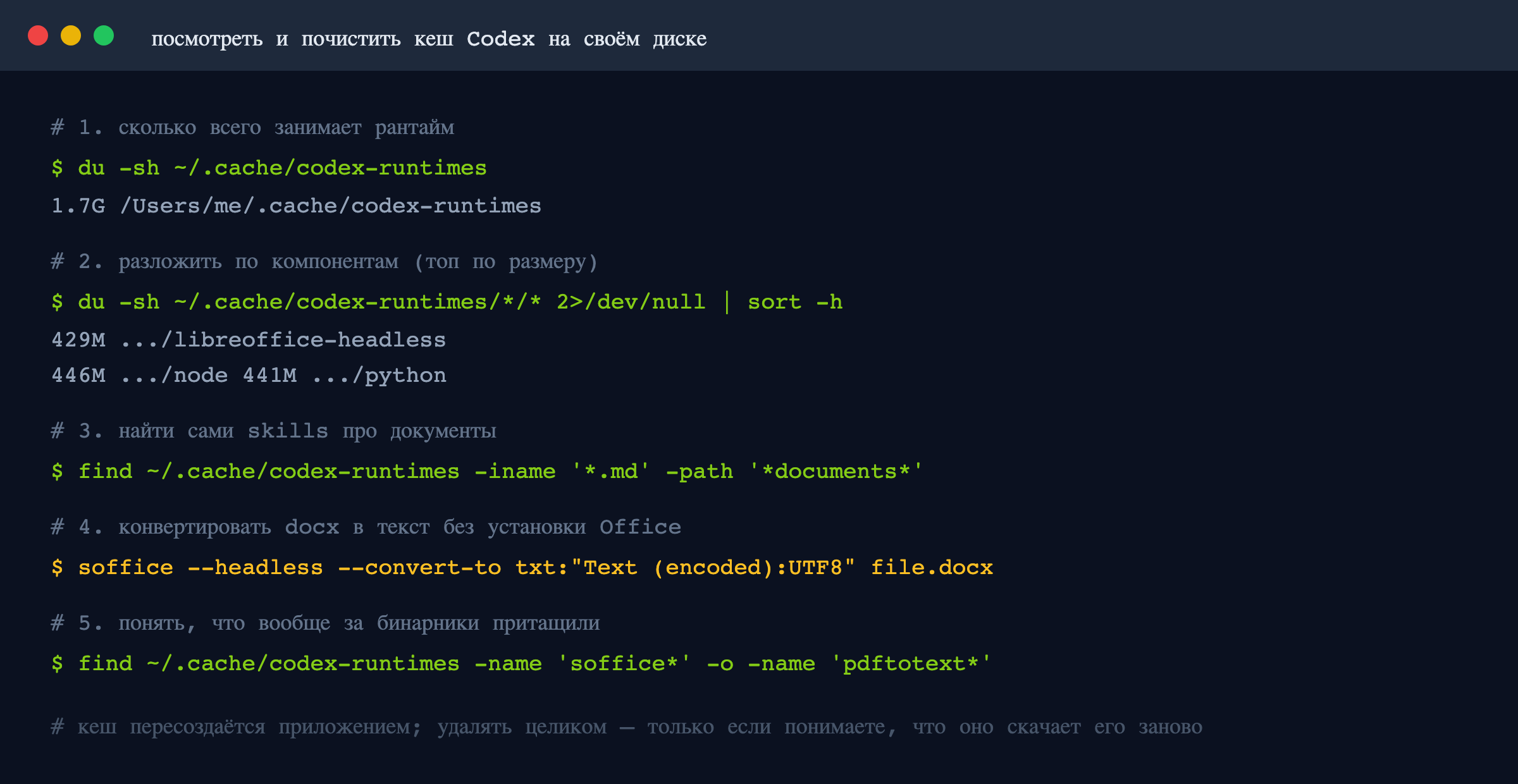 Терминал: инспекция кеша Codex