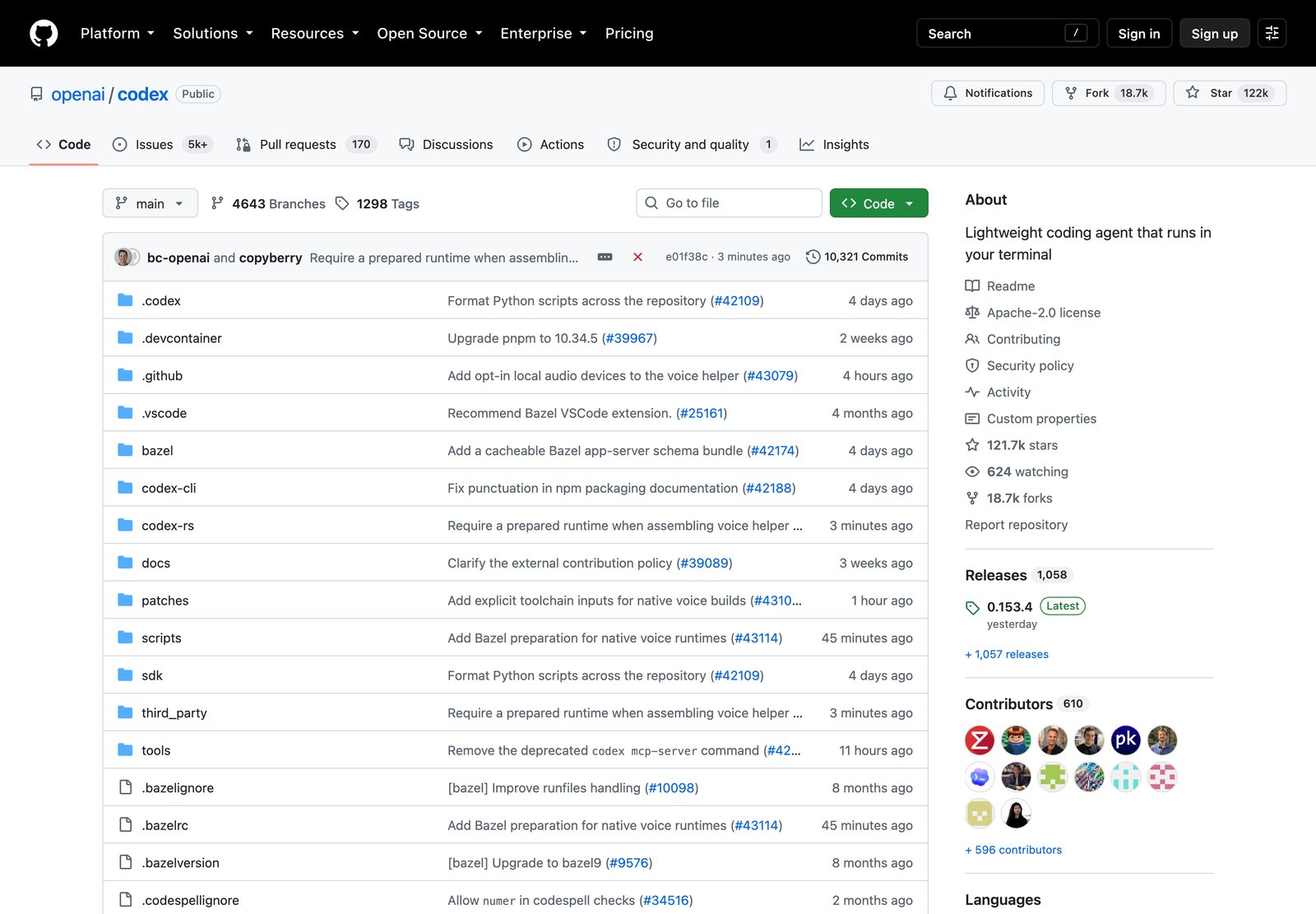 Репозиторий openai/codex: README и структура документации