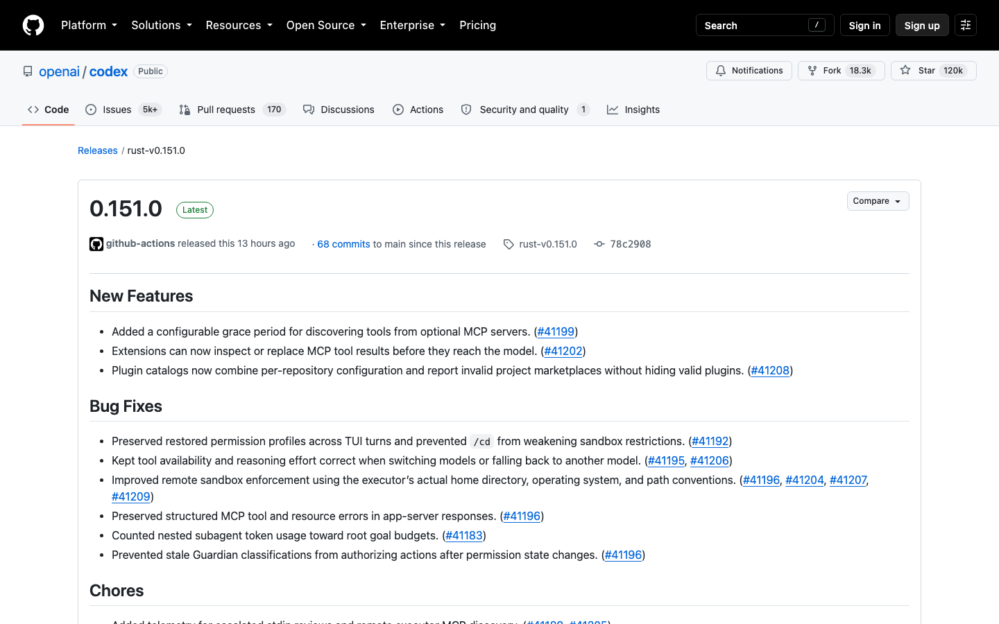 Релиз Codex 0.151.0 на GitHub (29.08.2026)