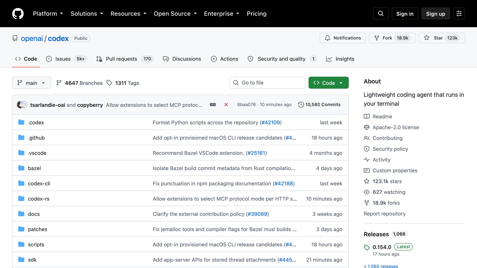 Репозиторий openai/codex на GitHub