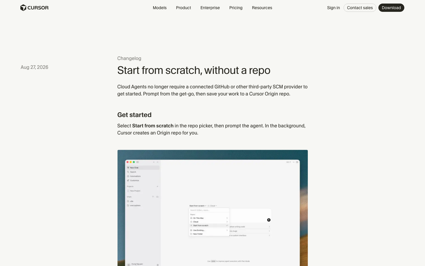 Changelog Cursor: Start from scratch (27.08.2026)