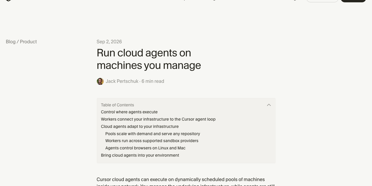 Анонс Cursor Blog «Run cloud agents on machines you manage» (02.09.2026)