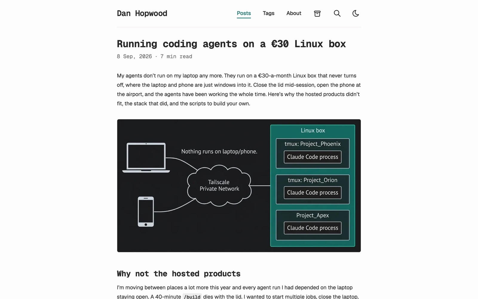 Пост Dan Hopwood о запуске кодинг-агентов на Linux-коробке за €30