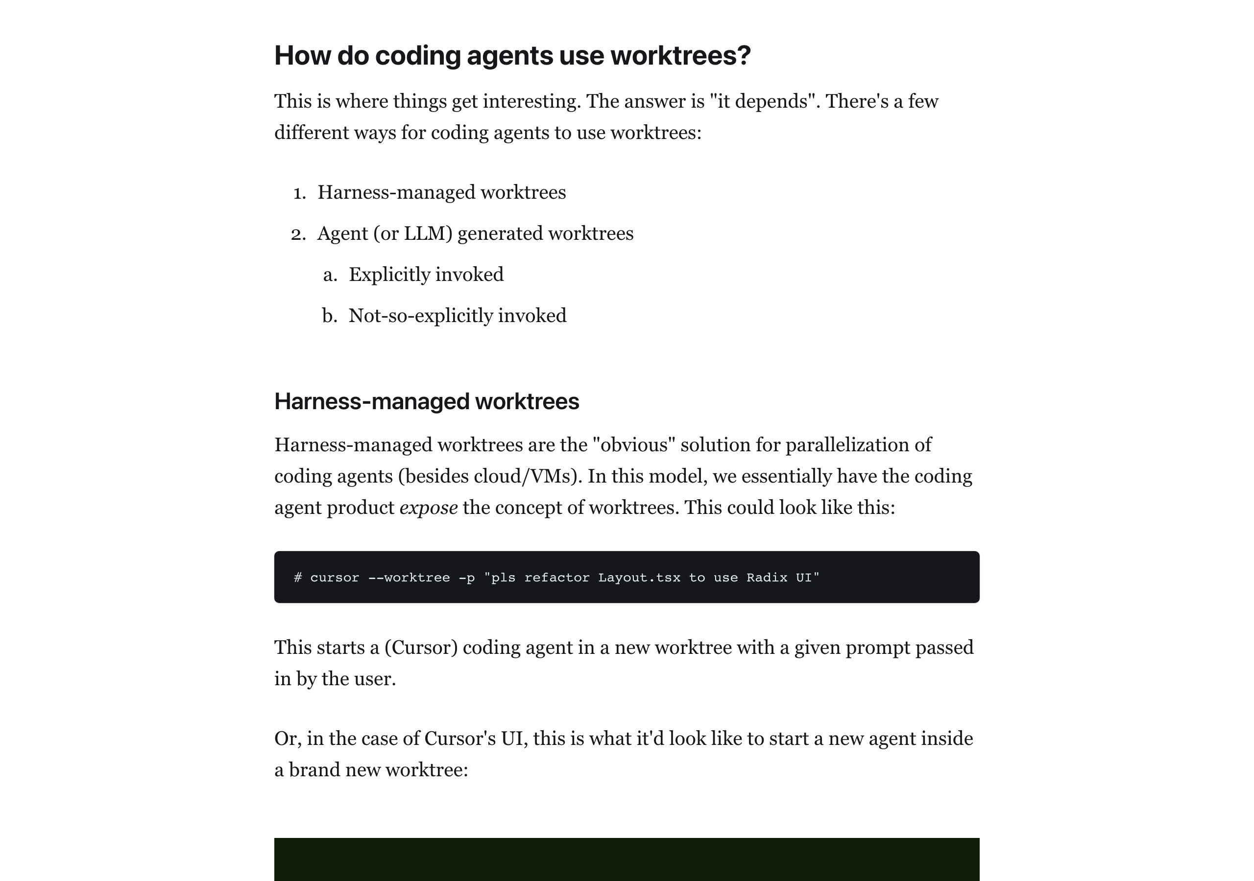 Скриншот поста Дэвида Гомеса: секция «How do coding agents use worktrees?»