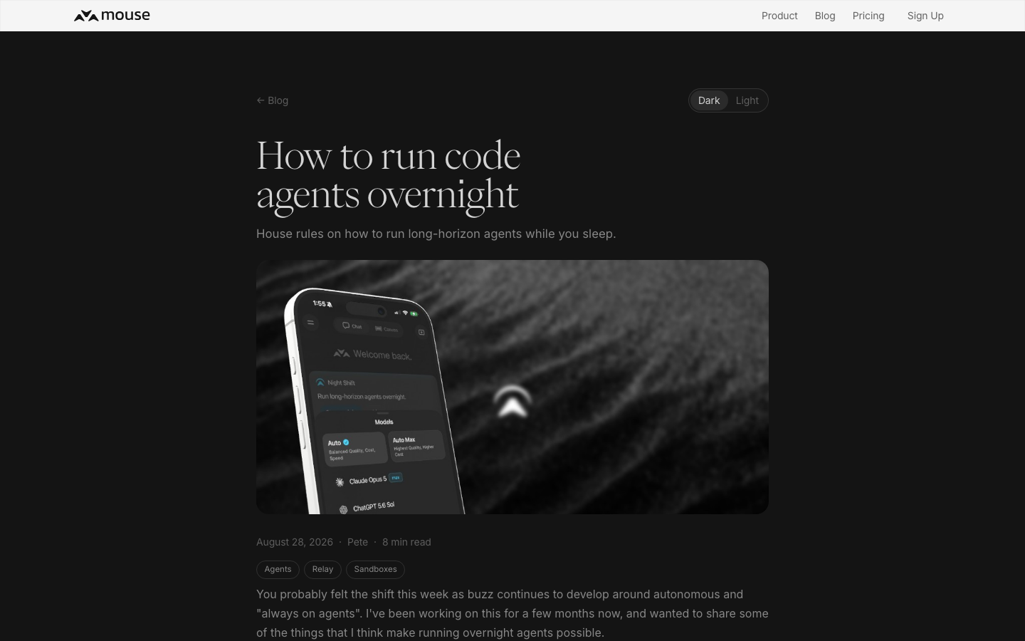 Пост Pete (Mouse) — How to run code agents overnight (28.08.2026)