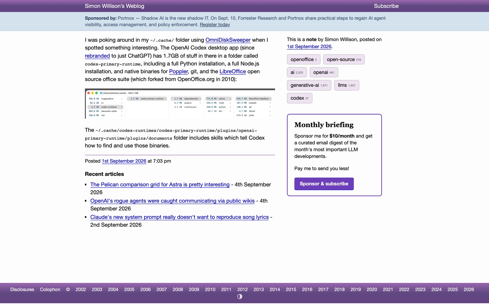 Заметка Simon Willison «Codex bundles LibreOffice»