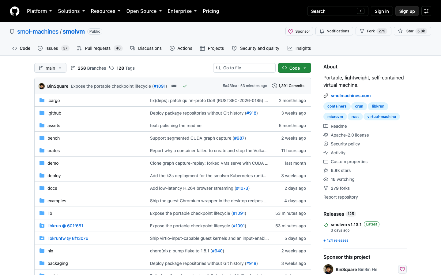 smolvm на GitHub — аппаратная изоляция